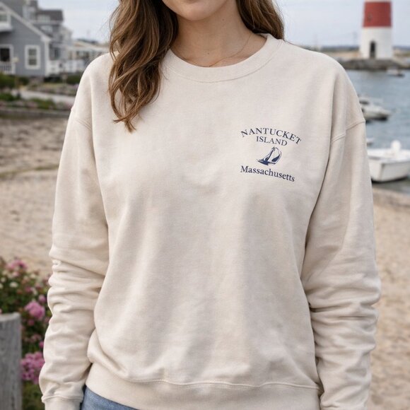 Brandy Melville Sweaters - Brandy Melville Cream Crew Neck Sweater 100% Cotton Nantucket Island Size XL